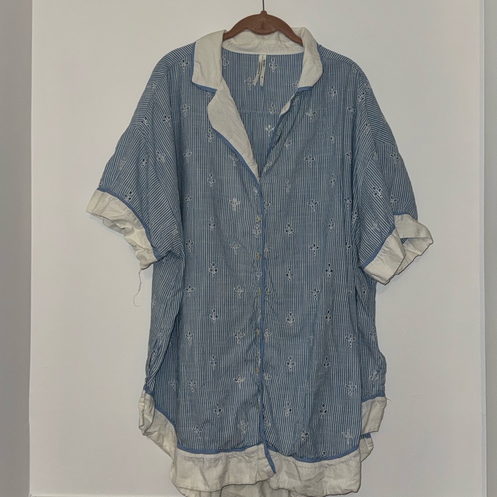 Anthropologie Blue and White Embroidered Shirt